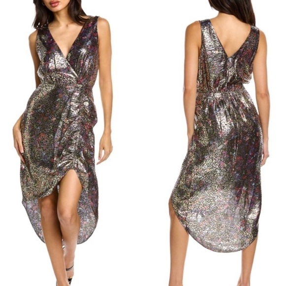Ramy Brook Eden Printed Metallic Silk Blend Dress size S - Picture 3 of 10